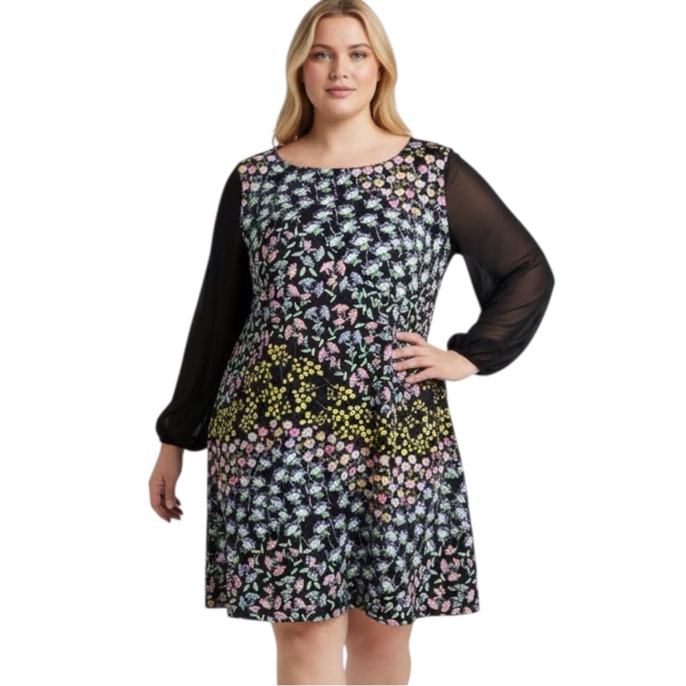 Nanette Lepore Sz 28 Dress Lovely Spring Summertime Floral Print Sheer Sleeves
